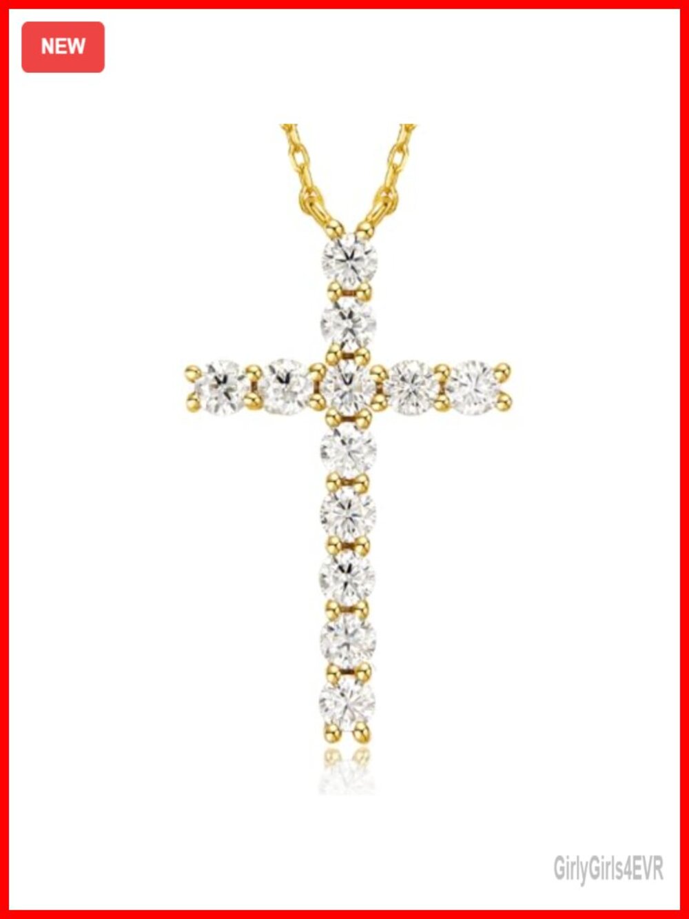 Moissanite Cross Necklace 1.2 CT 925 Sterling Silver 18K Yellow Gold Plated